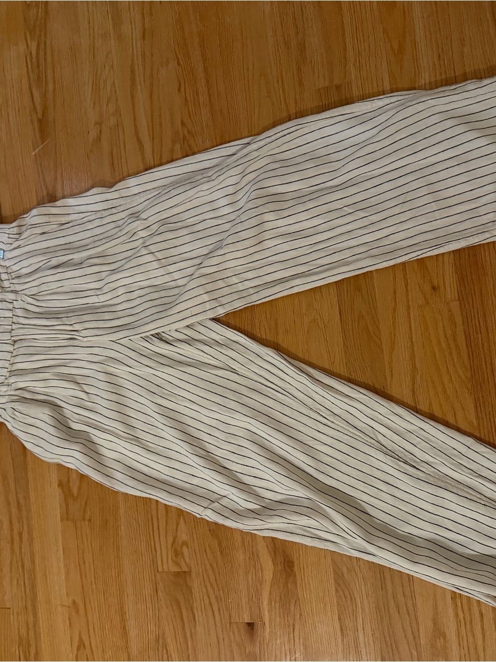 Striped Cream and Black Elastic Waist Pants